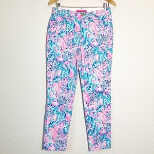 🔥 Lilly Pulitzer Kelly stretch pink/turquoise blue floral pants sz6